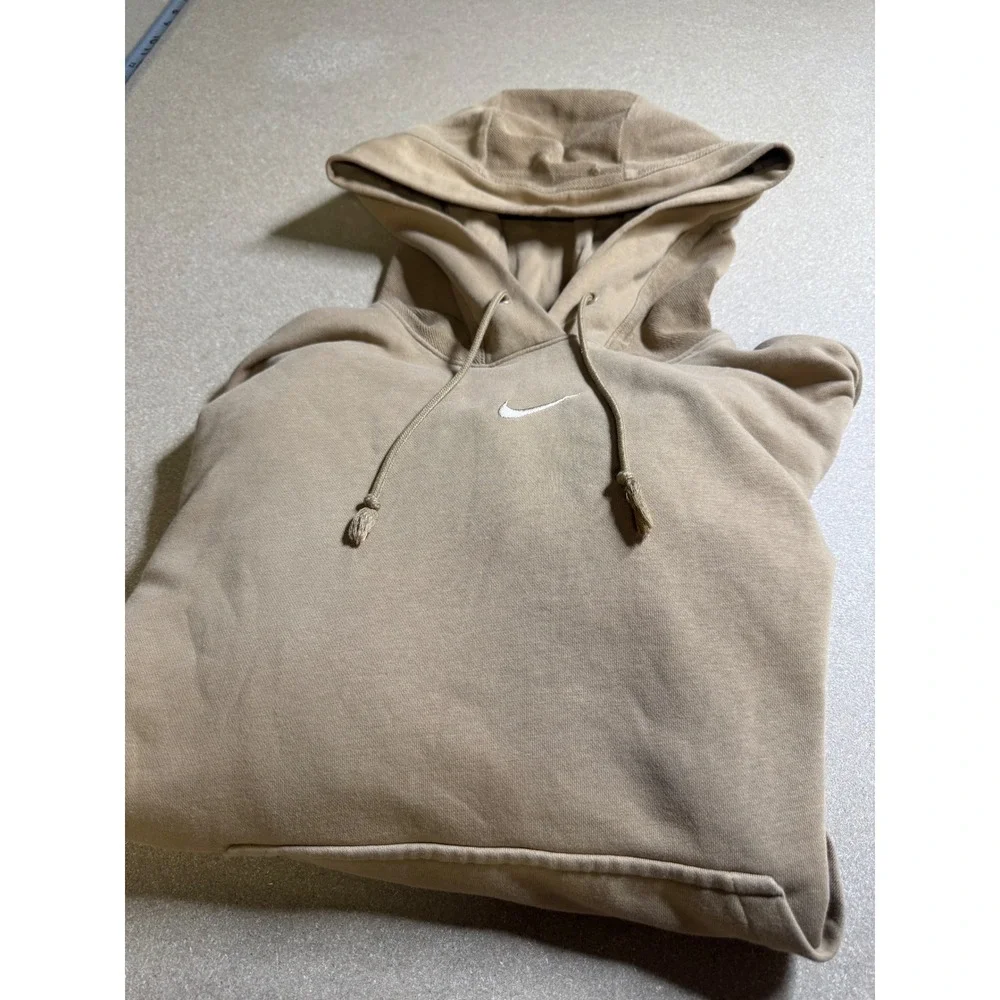 Nike Solo Swoosh Hoodie Mens XL Tan Khaki‎ Center Swoosh Pullover Sweatshirt